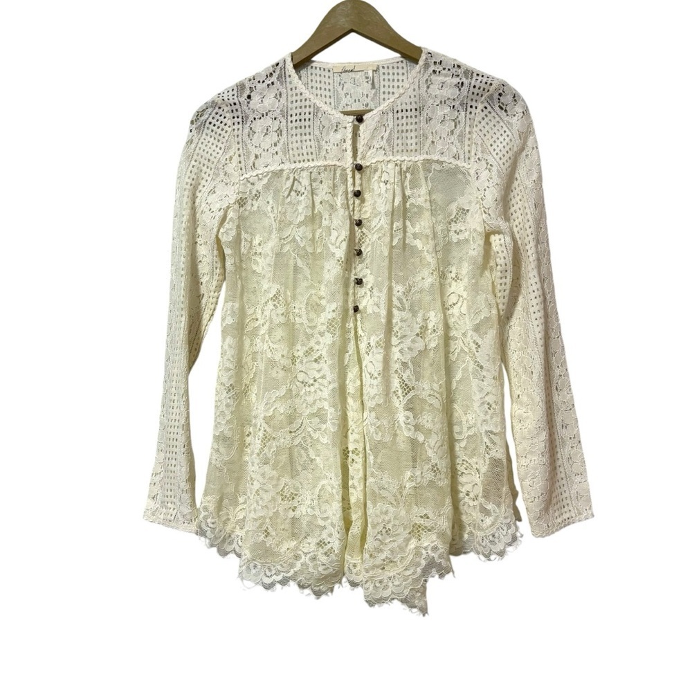 Anthropologie Floreat Ivory Lace Cottagecore Long Sleeve Shirt Size 2 Fairy Boho